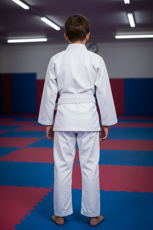 White BJJ Gi Back - Mat Background